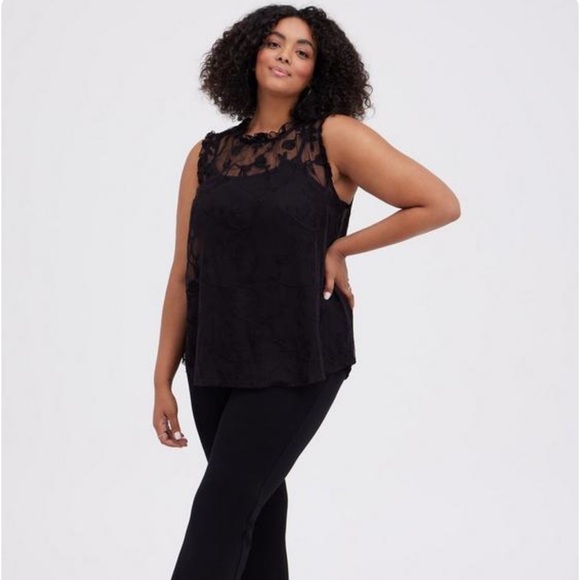 Torrid Black Embroidered Mesh Mock Neck Top - Picture 7 of 10
